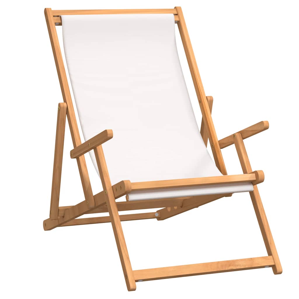 Strandstuhl Klappbar Massivholz Teak Creme – Bild 2