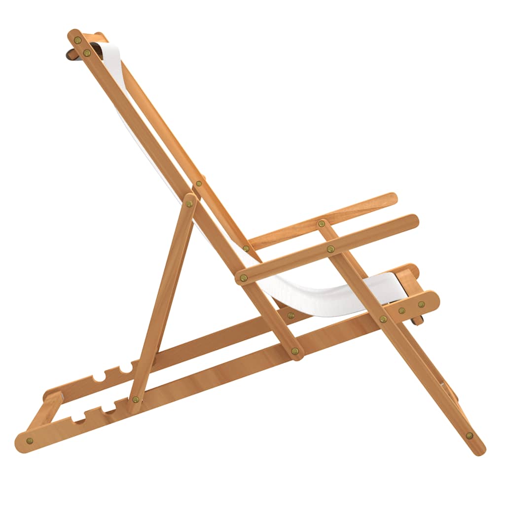 Strandstuhl Klappbar Massivholz Teak Creme – Bild 4