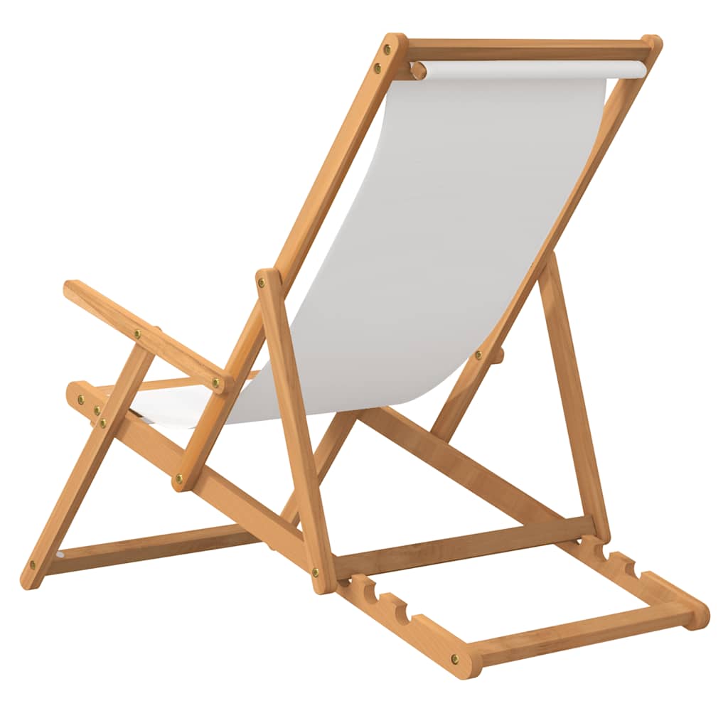 Strandstuhl Klappbar Massivholz Teak Creme – Bild 5