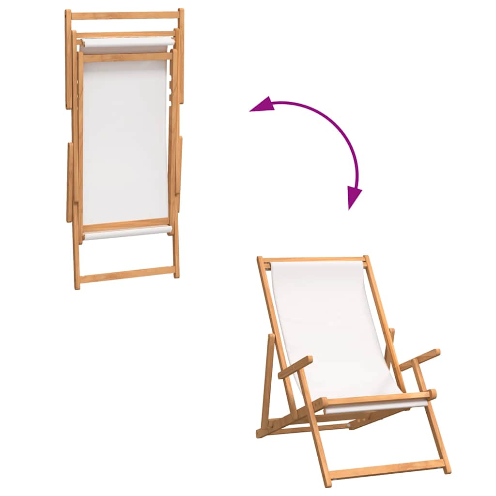 Strandstuhl Klappbar Massivholz Teak Creme – Bild 7