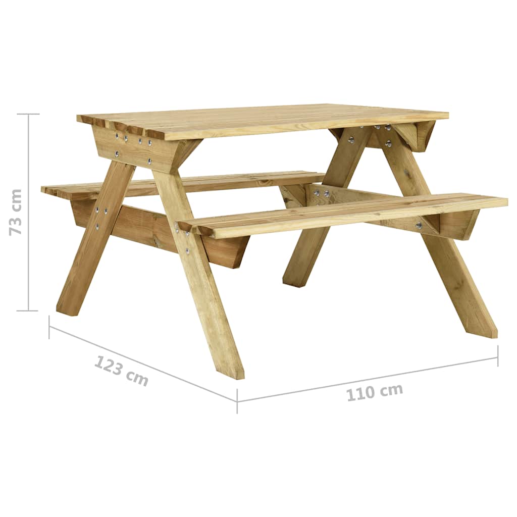 Picknicktisch mit Bänken 110x123x73 cm Kiefernholz Imprägniert – Bild 6