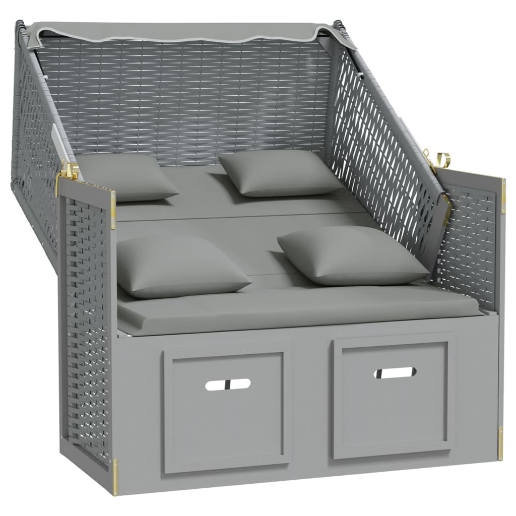 Strandkorb mit Kissen Poly Rattan und Massivholz Grau & Weiß – Bild 3