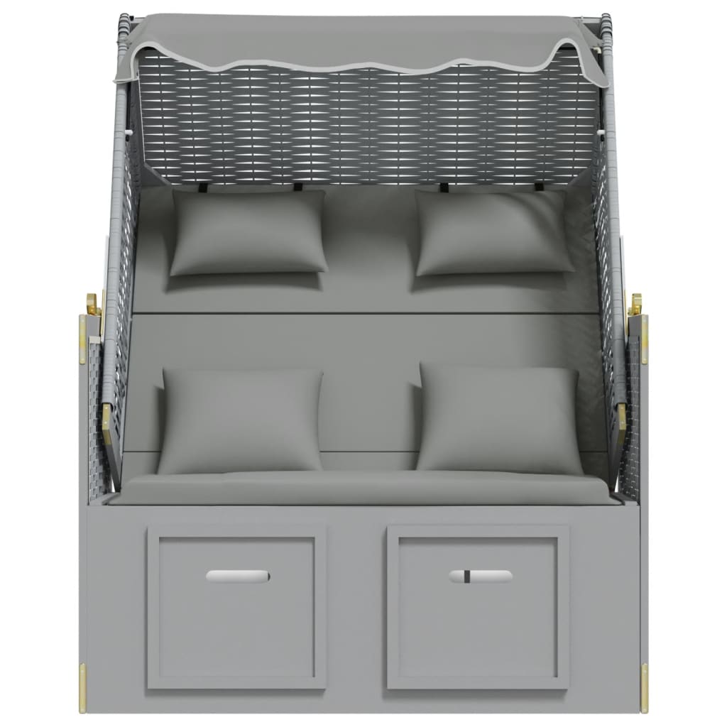 Strandkorb mit Kissen Poly Rattan und Massivholz Grau & Weiß – Bild 6