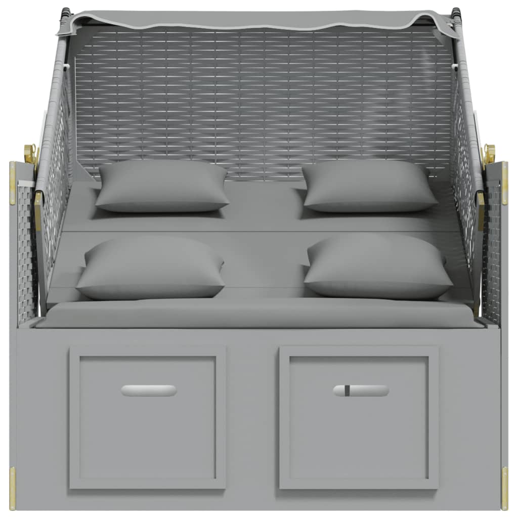 Strandkorb mit Kissen Poly Rattan und Massivholz Grau & Weiß – Bild 7