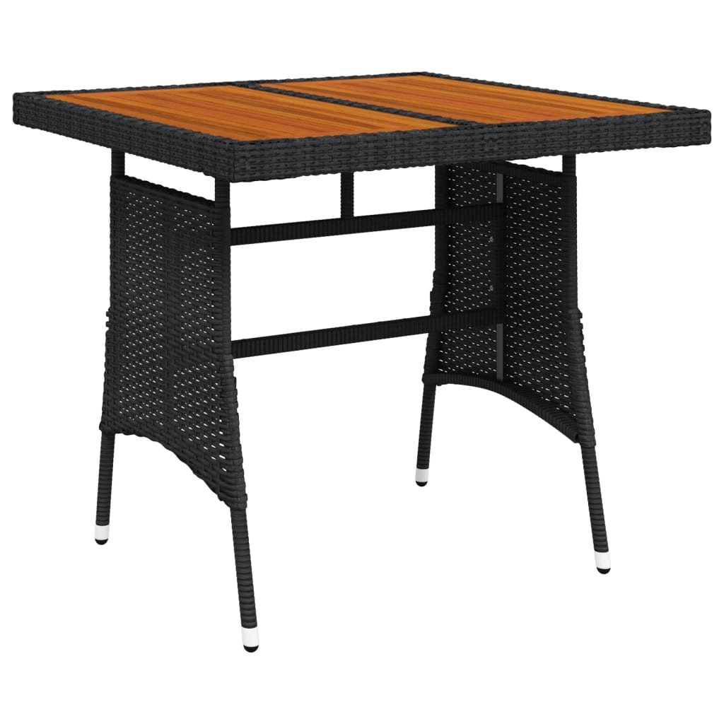Gartentisch Schwarz 70x70x72 cm Poly Rattan & Massivholz Akazie – Bild 2