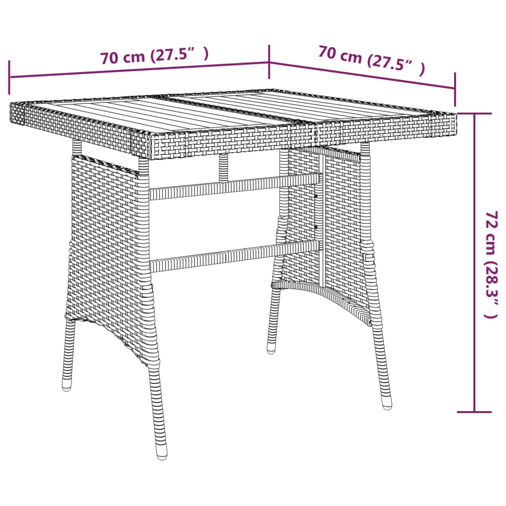 Gartentisch Schwarz 70x70x72 cm Poly Rattan & Massivholz Akazie – Bild 5