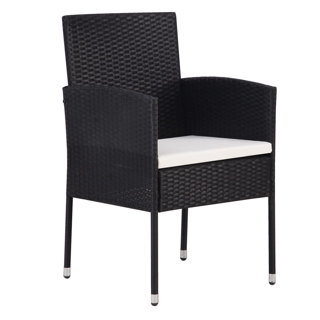 Gartenstühle mit Kissen in Cremeweiß 2 Stk. Schwarz Polyrattan – Bild 2