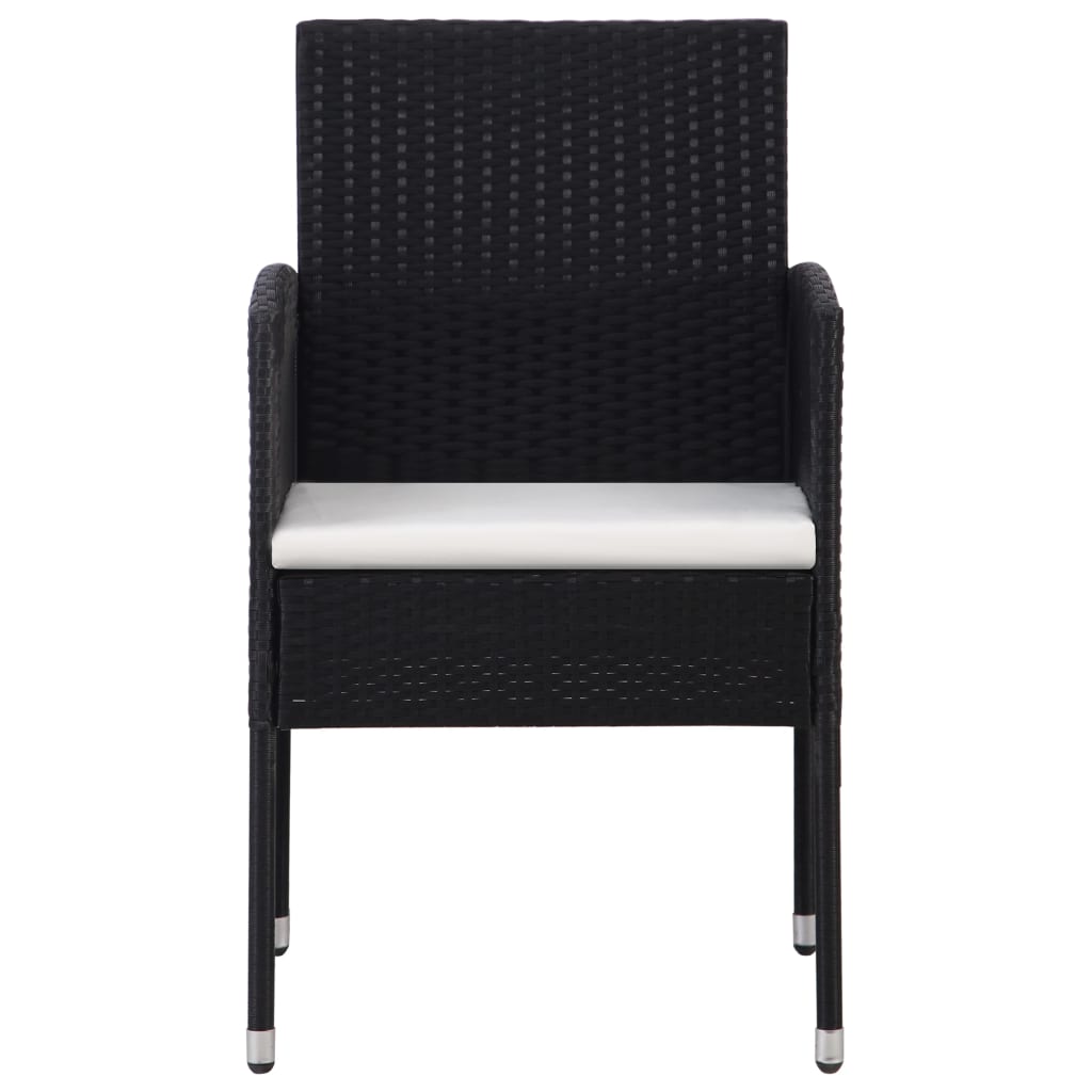 Gartenstühle mit Kissen in Cremeweiß 2 Stk. Schwarz Polyrattan – Bild 3