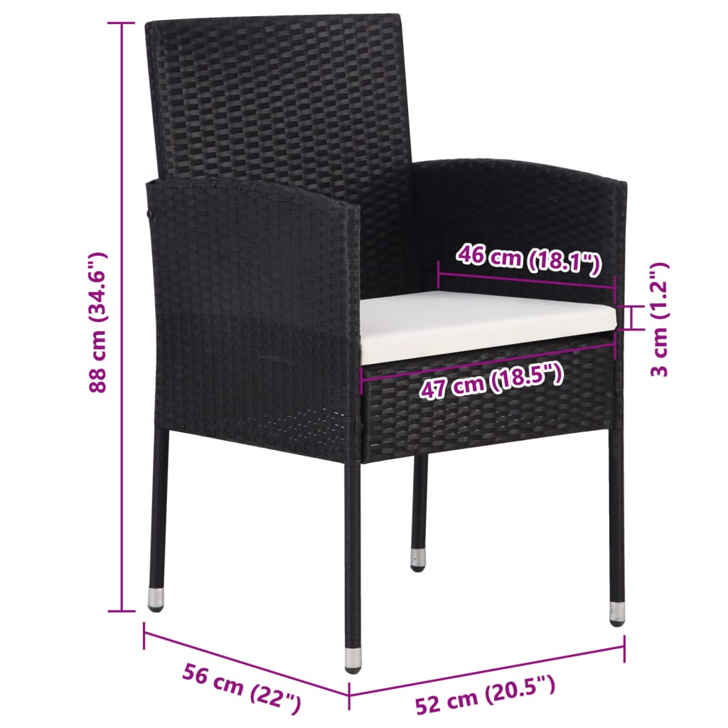 Gartenstühle mit Kissen in Cremeweiß 2 Stk. Schwarz Polyrattan – Bild 7