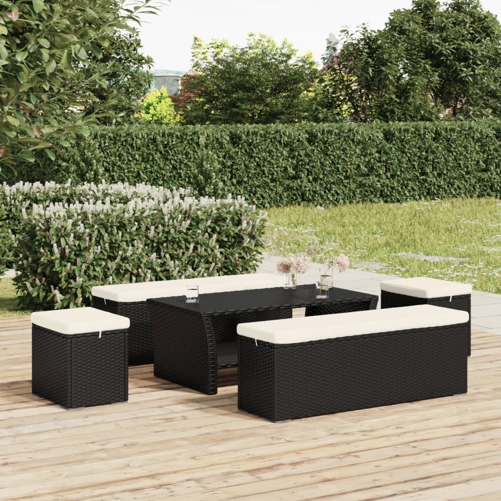 Hockerbank mit Sitzkissen Schwarz 110x30x40 cm Poly Rattan – Bild 3