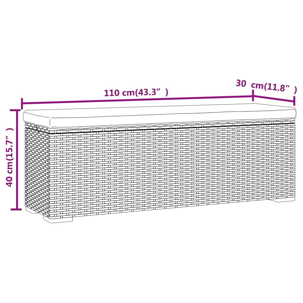 Hockerbank mit Sitzkissen Schwarz 110x30x40 cm Poly Rattan – Bild 8