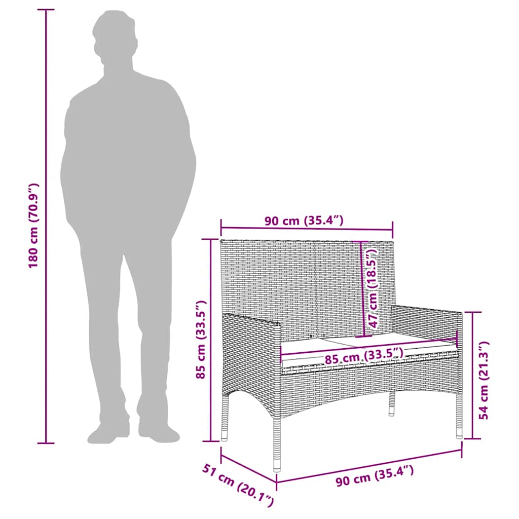 Gartenbank 2-Sitzer mit Kissen Braun Poly Rattan – Bild 9
