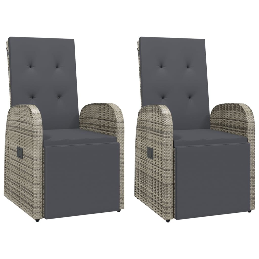 Garten-Liegestühle mit Kissen 2 Stk. Grau Poly Rattan – Bild 2
