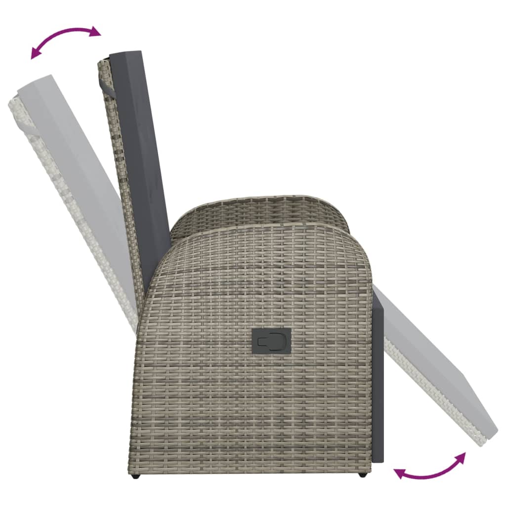 Garten-Liegestühle mit Kissen 2 Stk. Grau Poly Rattan – Bild 6