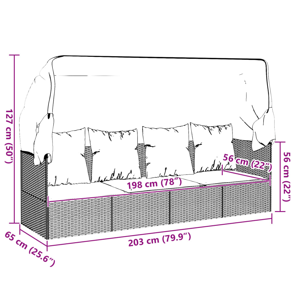 Outdoor-Loungebett mit Dach und Kissen Schwarz Poly Rattan – Bild 11