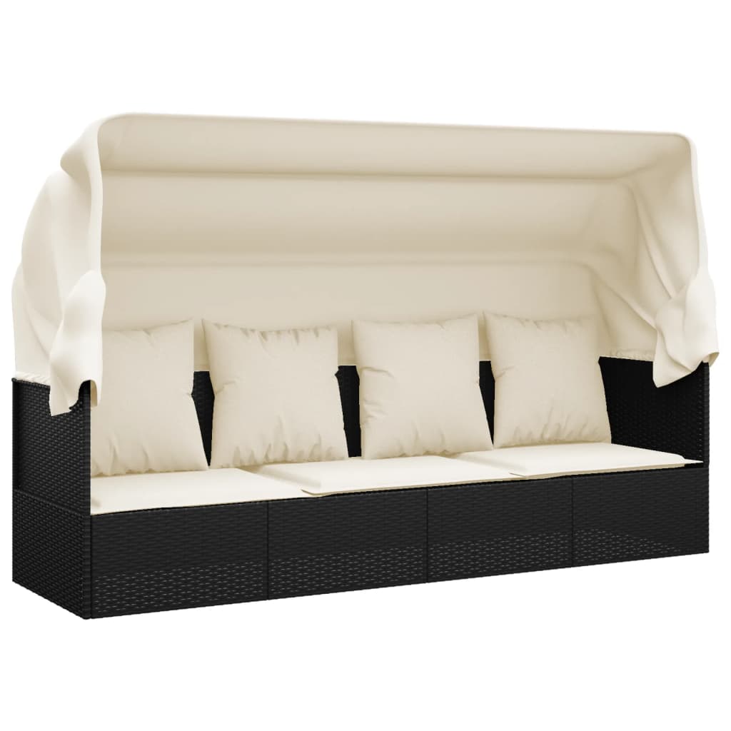 Outdoor-Loungebett mit Dach und Kissen Schwarz Poly Rattan – Bild 2