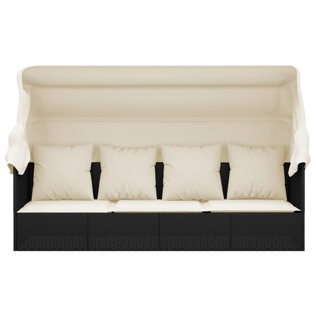 Outdoor-Loungebett mit Dach und Kissen Schwarz Poly Rattan – Bild 3