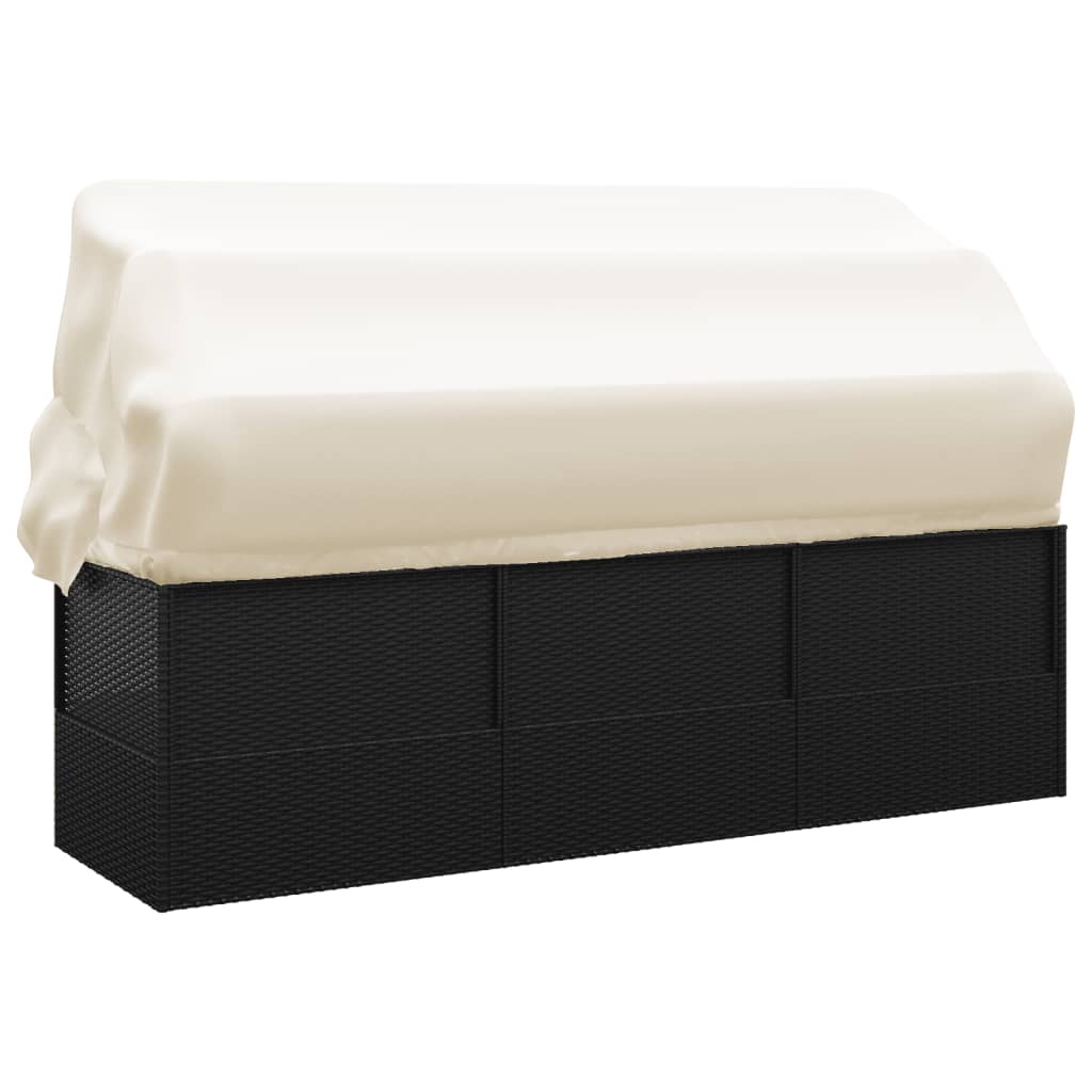 Outdoor-Loungebett mit Dach und Kissen Schwarz Poly Rattan – Bild 5