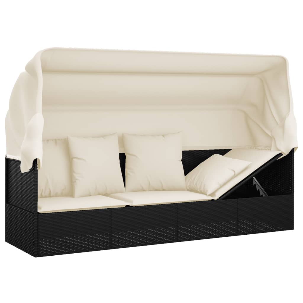 Outdoor-Loungebett mit Dach und Kissen Schwarz Poly Rattan – Bild 8