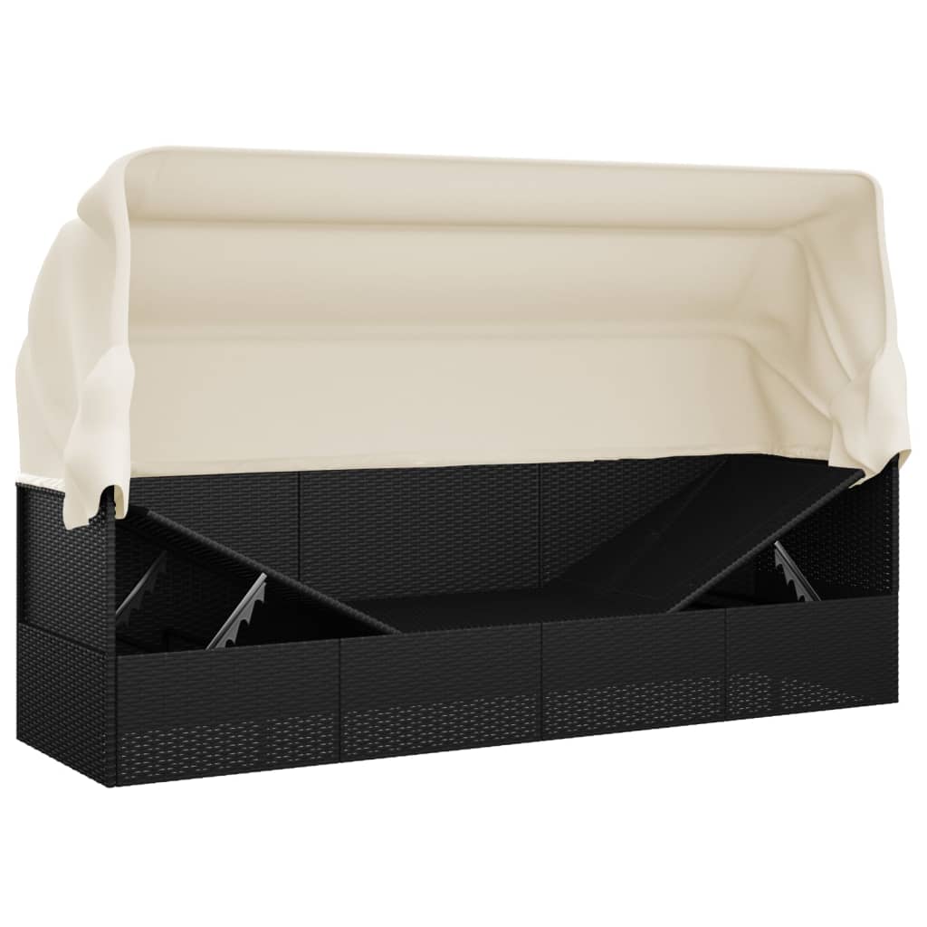 Outdoor-Loungebett mit Dach und Kissen Schwarz Poly Rattan – Bild 9