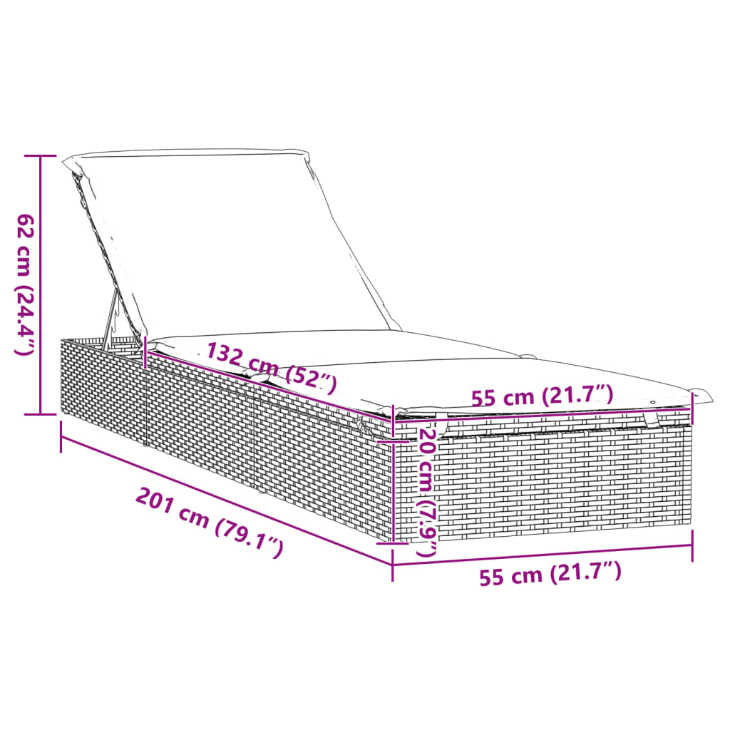 Sonnenliege 1 Stk. mit Auflage Grau 201x55x62 cm Poly Rattan – Bild 10