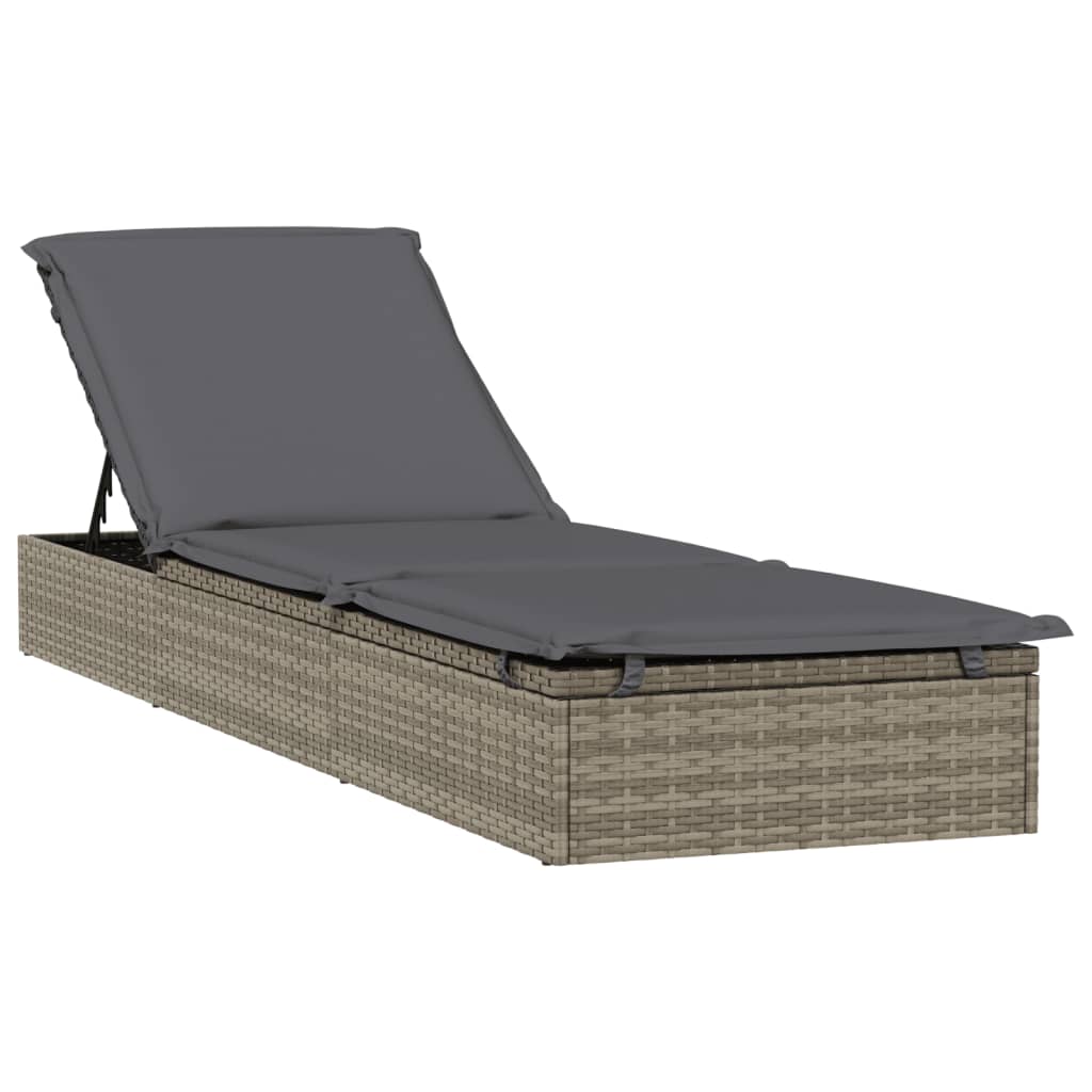 Sonnenliege 1 Stk. mit Auflage Grau 201x55x62 cm Poly Rattan – Bild 2