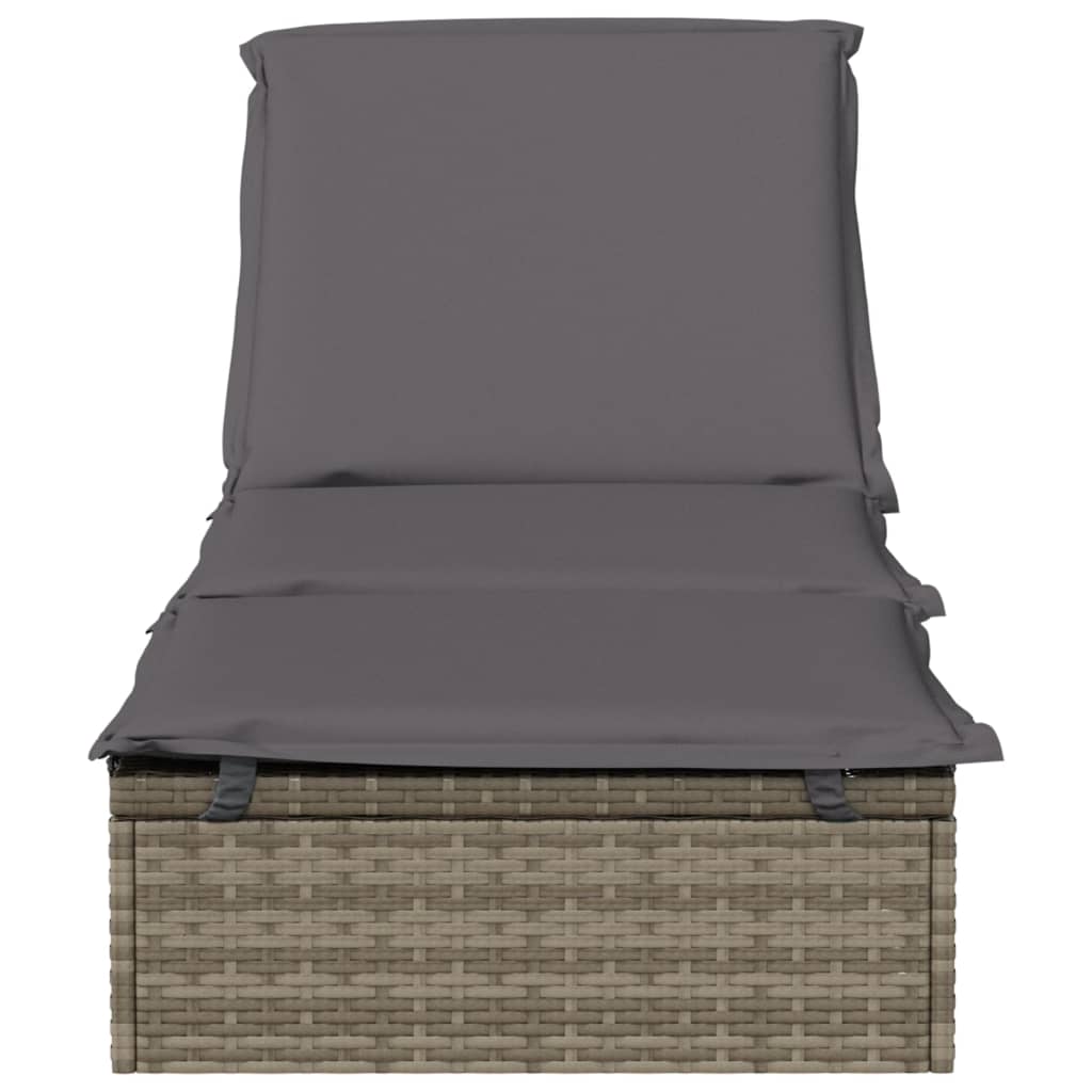Sonnenliege 1 Stk. mit Auflage Grau 201x55x62 cm Poly Rattan – Bild 5