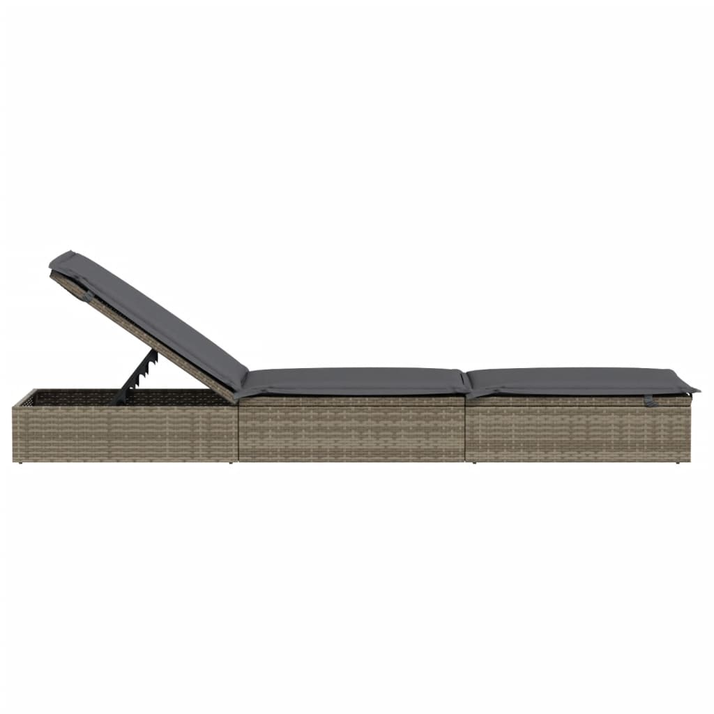 Sonnenliege 1 Stk. mit Auflage Grau 201x55x62 cm Poly Rattan – Bild 6