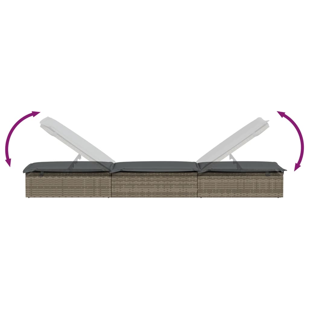 Sonnenliege 1 Stk. mit Auflage Grau 201x55x62 cm Poly Rattan – Bild 7