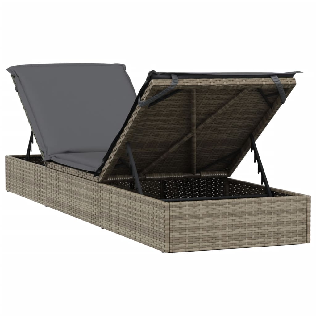 Sonnenliege 1 Stk. mit Auflage Grau 201x55x62 cm Poly Rattan – Bild 8