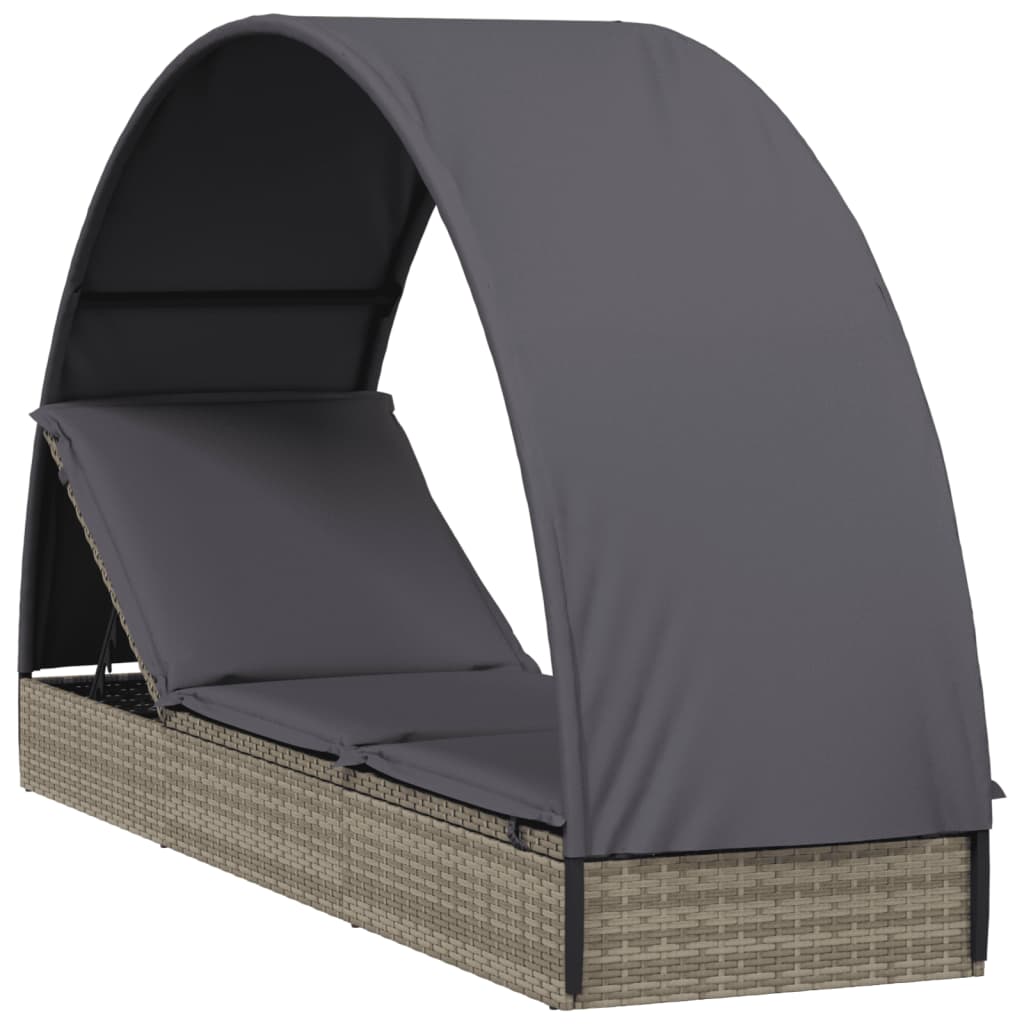 Sonnenliege mit Runddach Grau 211x57x140 cm Poly Rattan – Bild 2