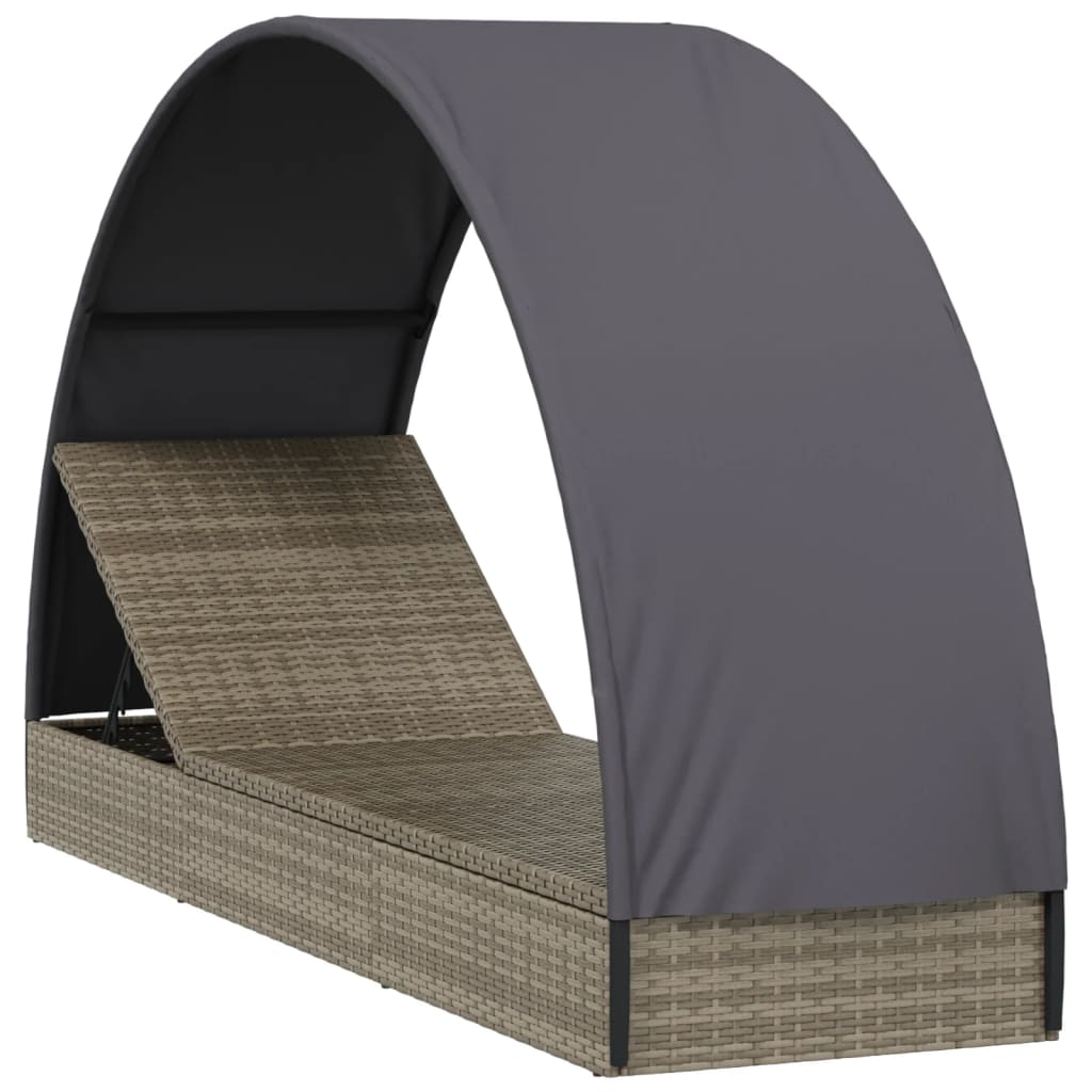 Sonnenliege mit Runddach Grau 211x57x140 cm Poly Rattan – Bild 3