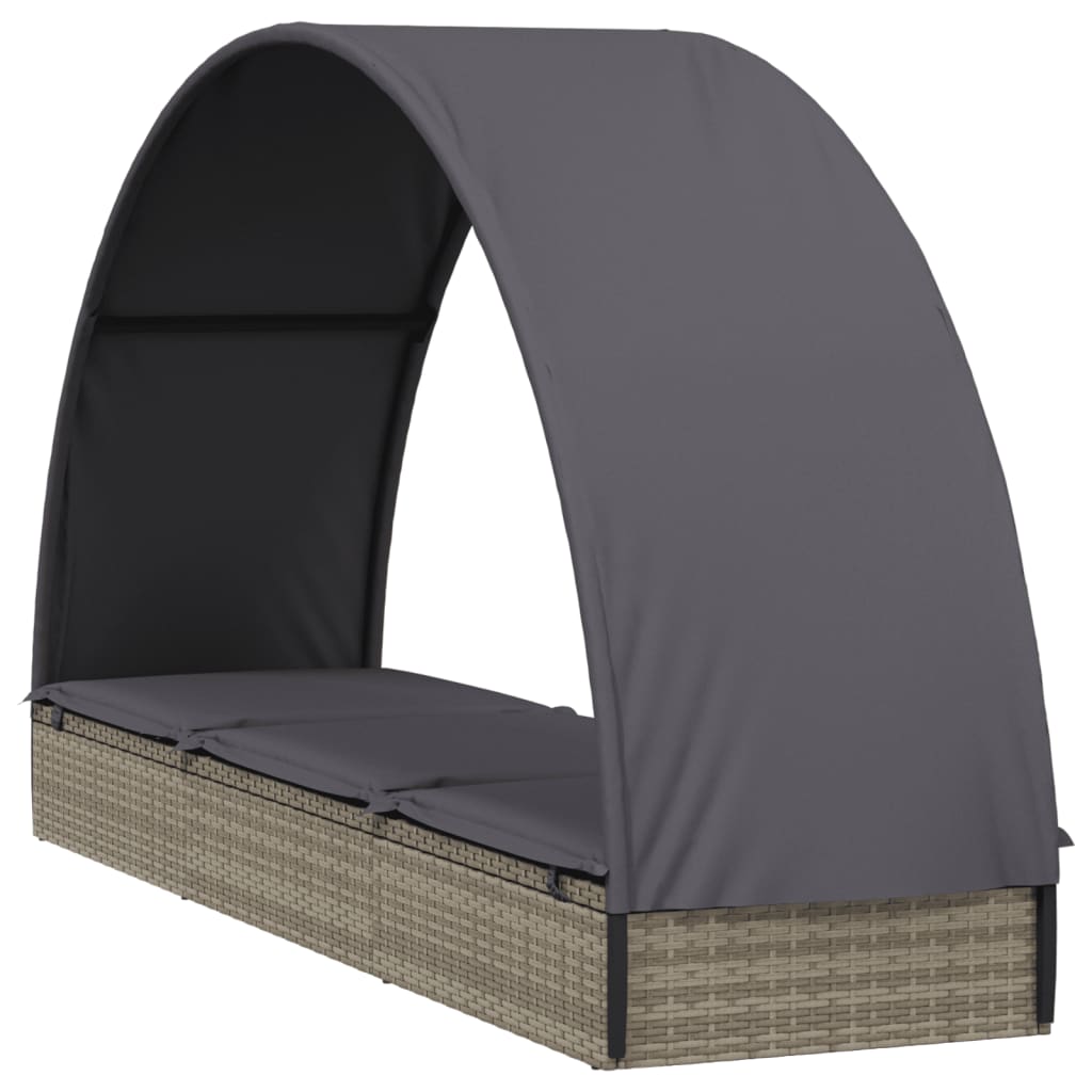 Sonnenliege mit Runddach Grau 211x57x140 cm Poly Rattan – Bild 4