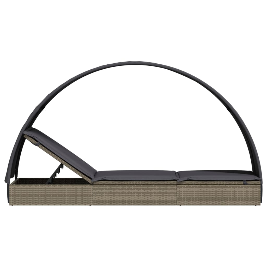 Sonnenliege mit Runddach Grau 211x57x140 cm Poly Rattan – Bild 7