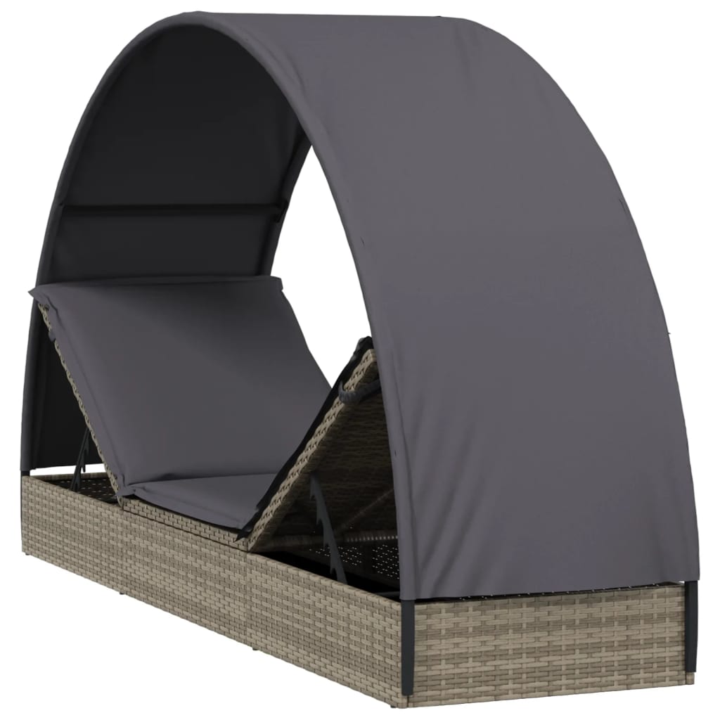 Sonnenliege mit Runddach Grau 211x57x140 cm Poly Rattan – Bild 8