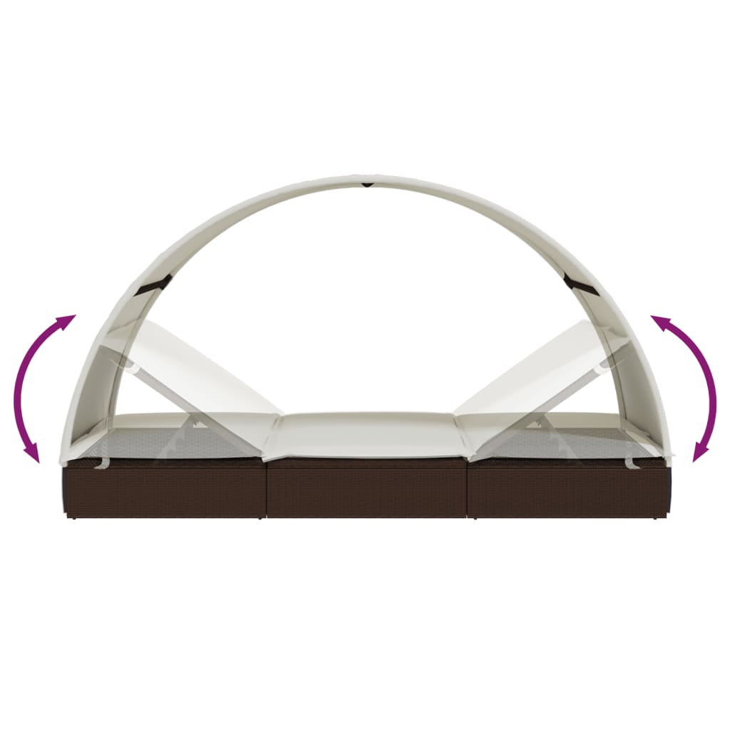 2-Personen-Sonnenliege mit Dach Braun 211x112x140 Poly Rattan – Bild 10