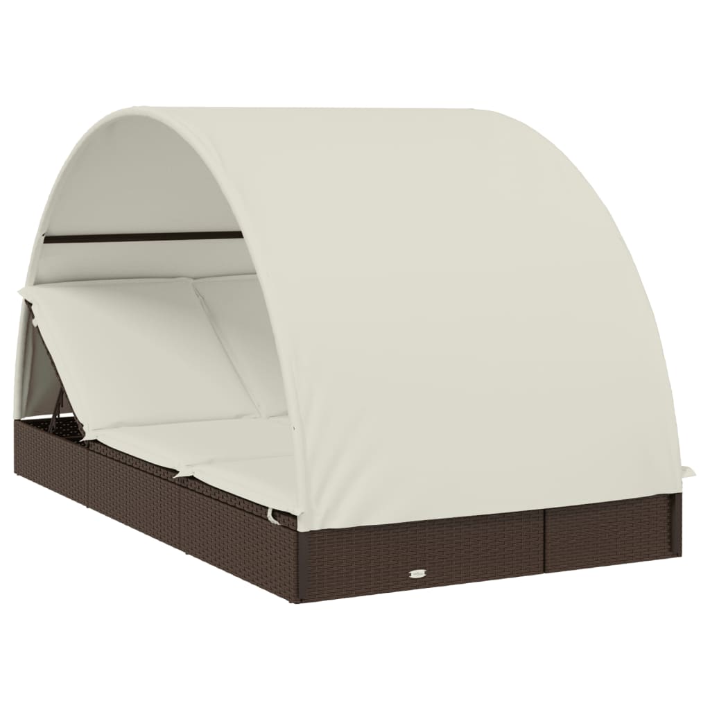 2-Personen-Sonnenliege mit Dach Braun 211x112x140 Poly Rattan – Bild 2
