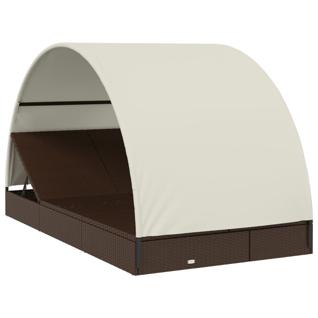 2-Personen-Sonnenliege mit Dach Braun 211x112x140 Poly Rattan – Bild 3