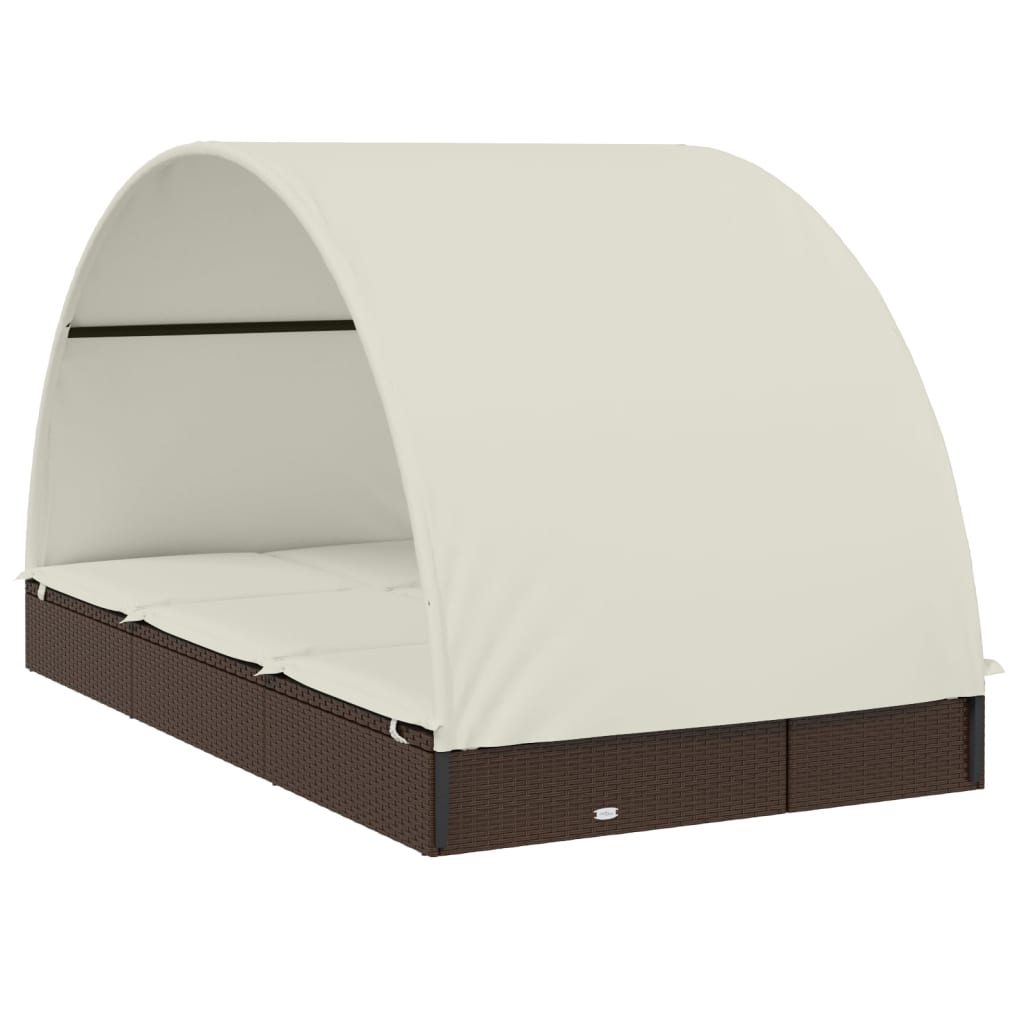 2-Personen-Sonnenliege mit Dach Braun 211x112x140 Poly Rattan – Bild 4