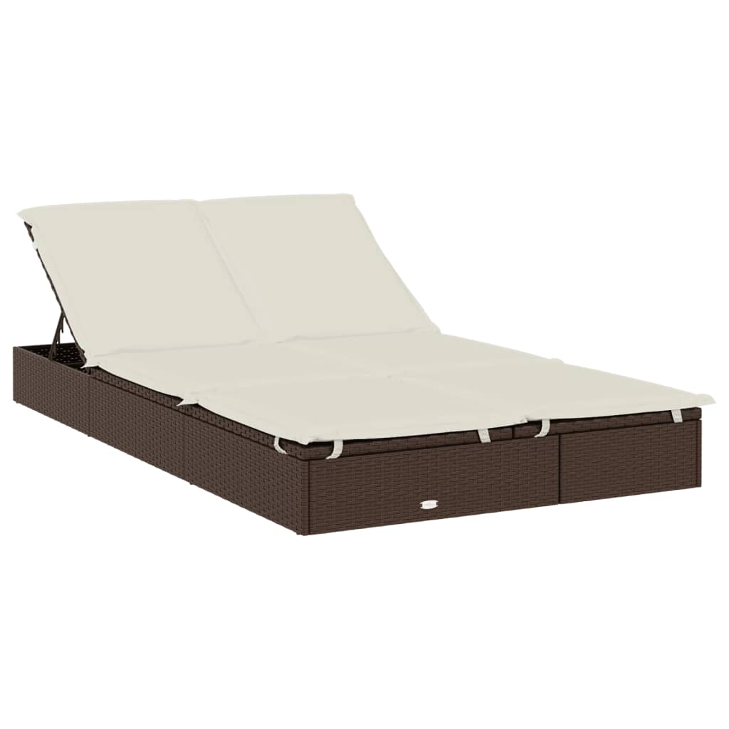 2-Personen-Sonnenliege mit Dach Braun 211x112x140 Poly Rattan – Bild 5