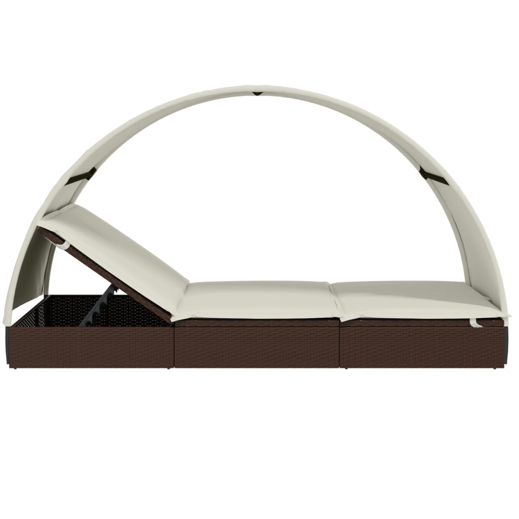 2-Personen-Sonnenliege mit Dach Braun 211x112x140 Poly Rattan – Bild 7