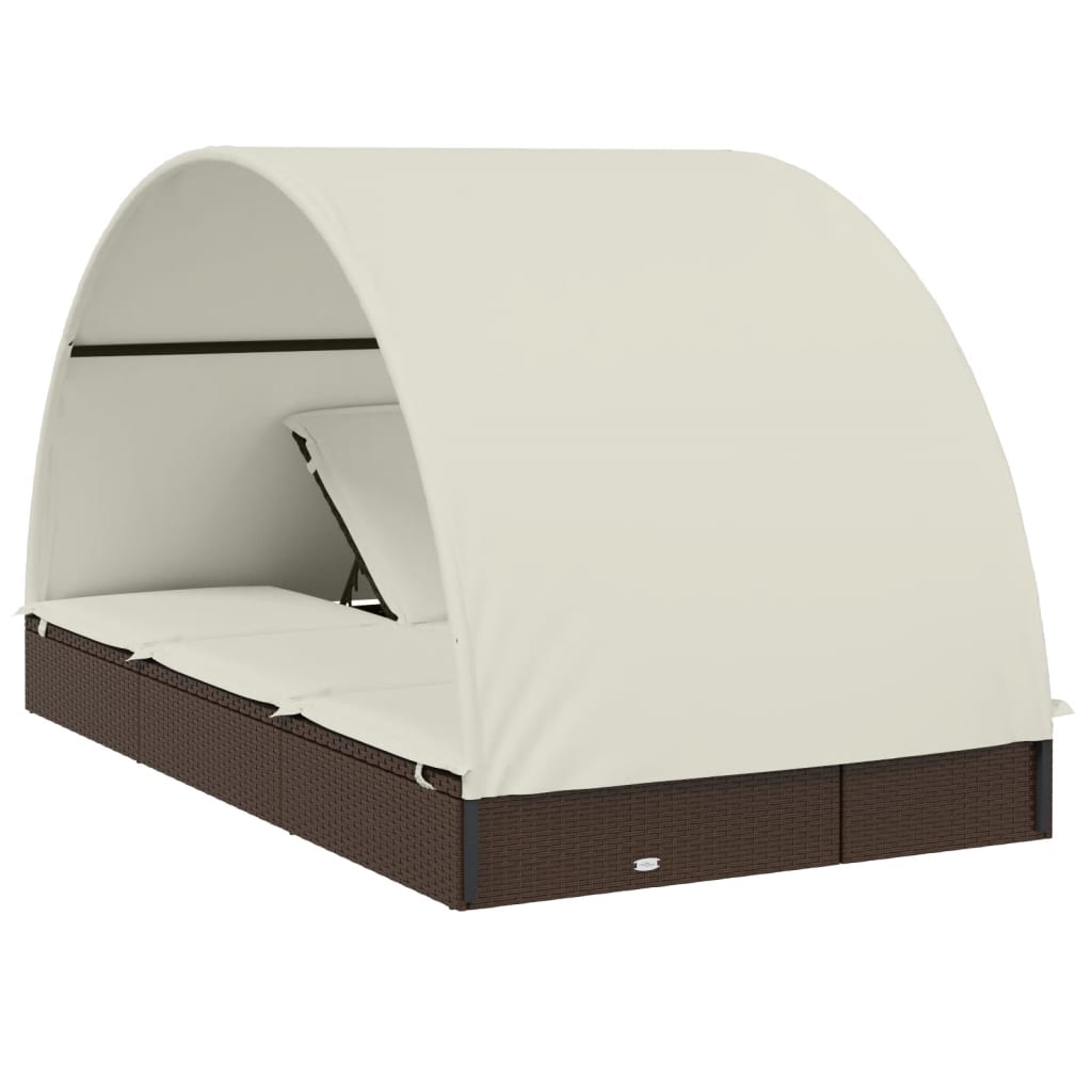2-Personen-Sonnenliege mit Dach Braun 211x112x140 Poly Rattan – Bild 8