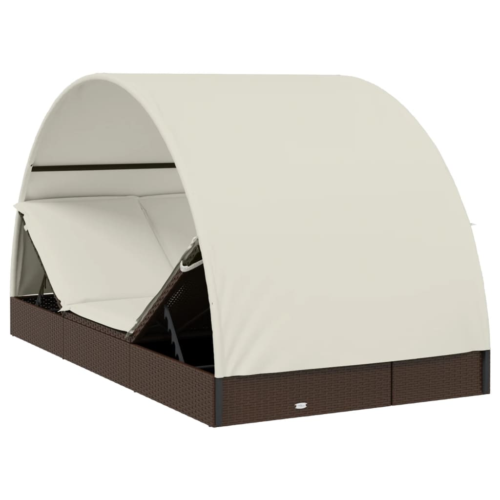 2-Personen-Sonnenliege mit Dach Braun 211x112x140 Poly Rattan – Bild 9