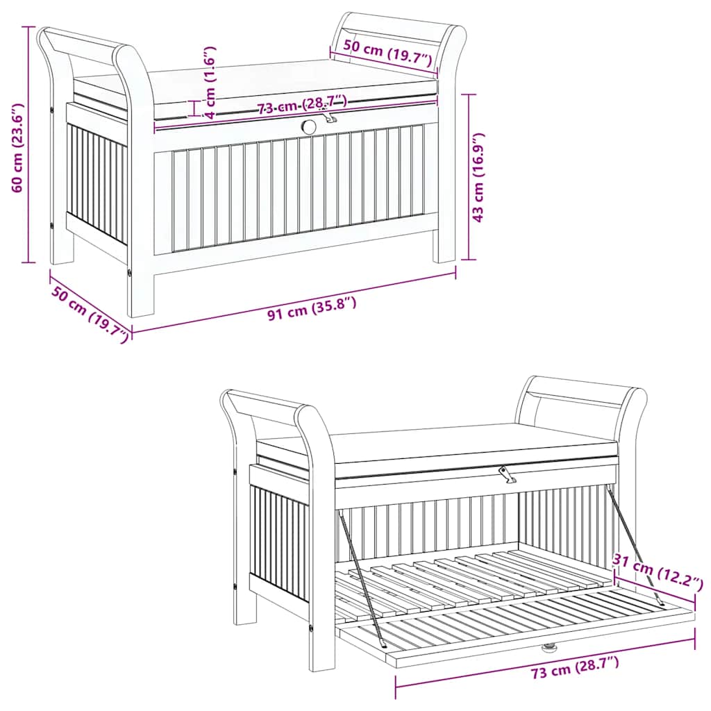 Garten-Truhenbank mit Kissen 91 cm Massivholz Akazie – Bild 13