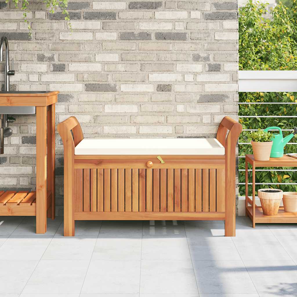 Garten-Truhenbank mit Kissen 91 cm Massivholz Akazie – Bild 3