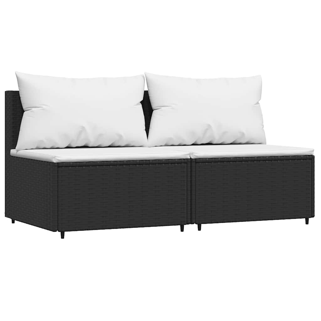 Garten-Mittelsofas mit Kissen 2 Stk. Schwarz Poly Rattan – Bild 2