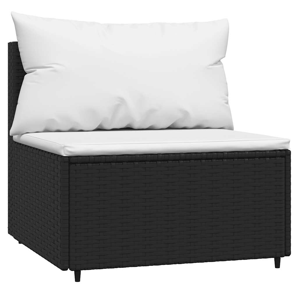 Garten-Mittelsofas mit Kissen 2 Stk. Schwarz Poly Rattan – Bild 3