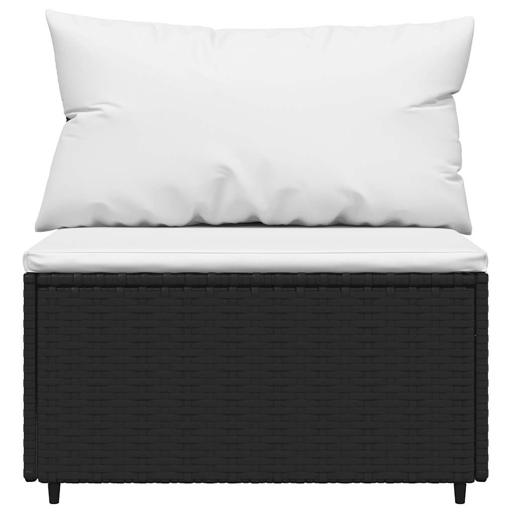 Garten-Mittelsofas mit Kissen 2 Stk. Schwarz Poly Rattan – Bild 4