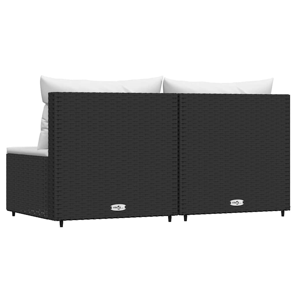 Garten-Mittelsofas mit Kissen 2 Stk. Schwarz Poly Rattan – Bild 5