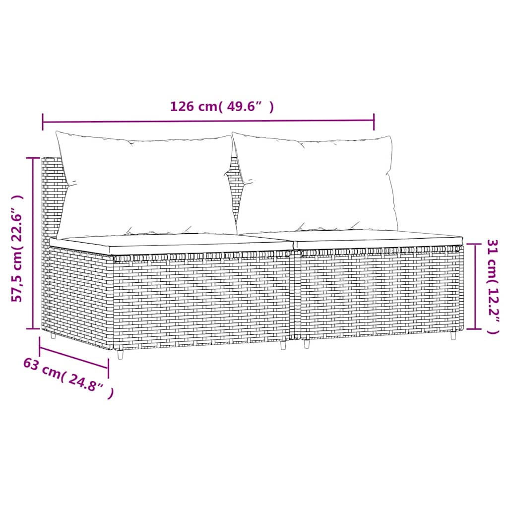 Garten-Mittelsofas mit Kissen 2 Stk. Schwarz Poly Rattan – Bild 8